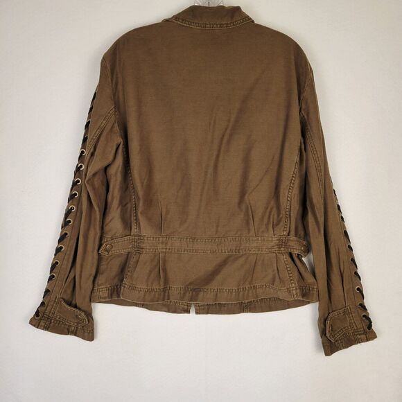 Free People Womens Faye Canvas Military Jacket Size Small Green Zip Up Lace Up - Picture 10 of 10
